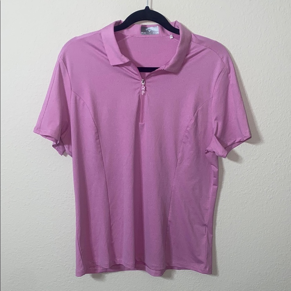 🛍️Mens Callaway Opti-Dri Pink quarter zip short sleeved polo!
